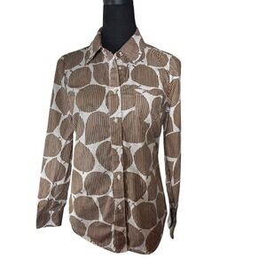 Boden US 10 Brown Leaf Print Button-Up Long‎ Sleeve Cotton Shirt
